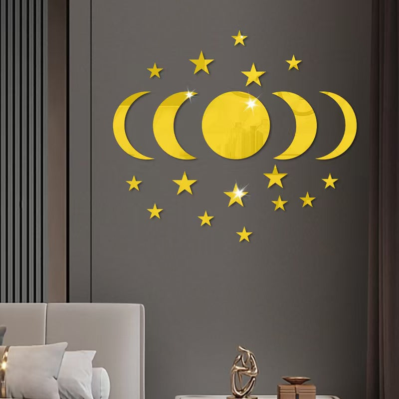 Acrylic Star Moon Shape Wall Sticker Lenses for Wall Decoration in Living Rooms, Bedrooms